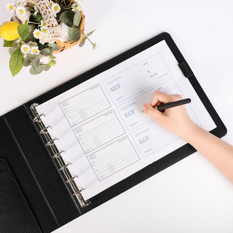 welebar 7-Ring Business Check Binder for 9 x 13 Sheets, 600 Checks Capacity PU Leather Portfolio with Storage Organizer & Zippered Pouch for 3-on-a-Page Business Checks - Image 4